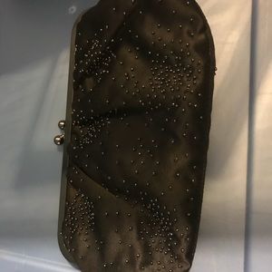 Express black beaded satin clutch